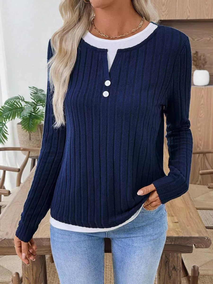Fanny - Stylish ribbed knit long sleeve sweatshirt