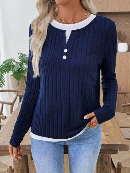 Fanny - Stylish ribbed knit long sleeve sweatshirt