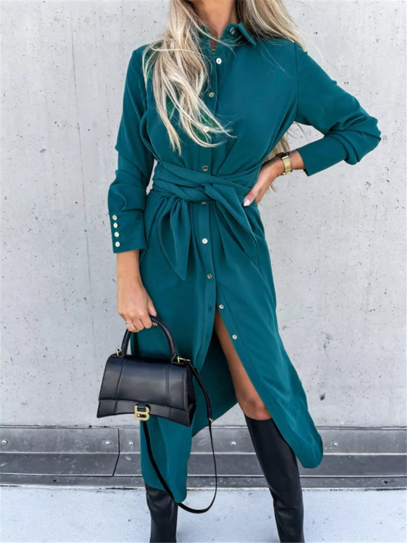 Carlotta - Elegant button front loose shirt dress