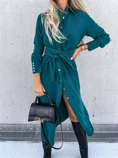Carlotta - Elegant button front loose shirt dress