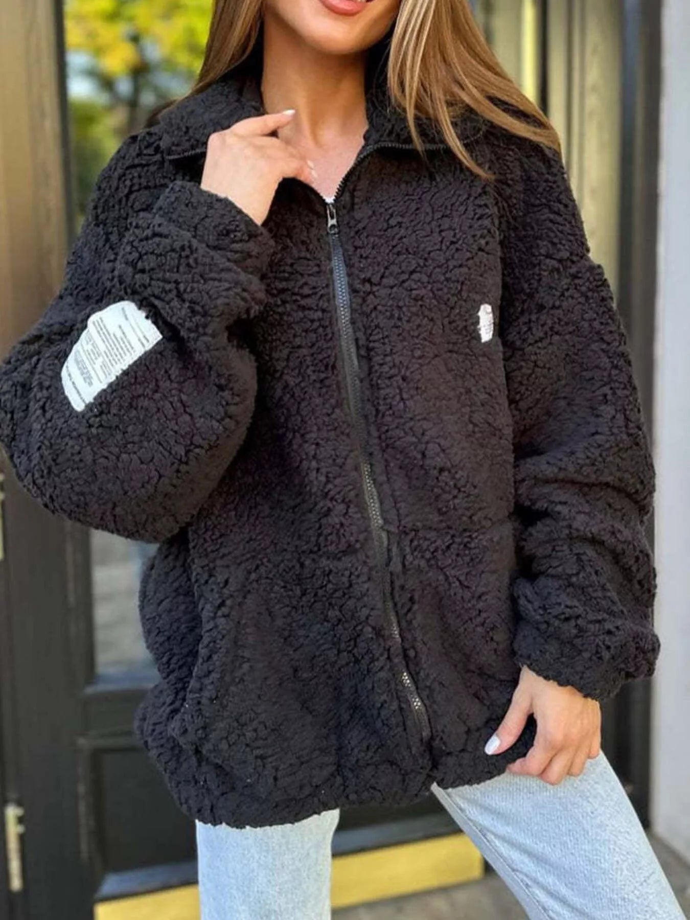 Claira - Oversized stylish sherpa fleece zip-up jacket