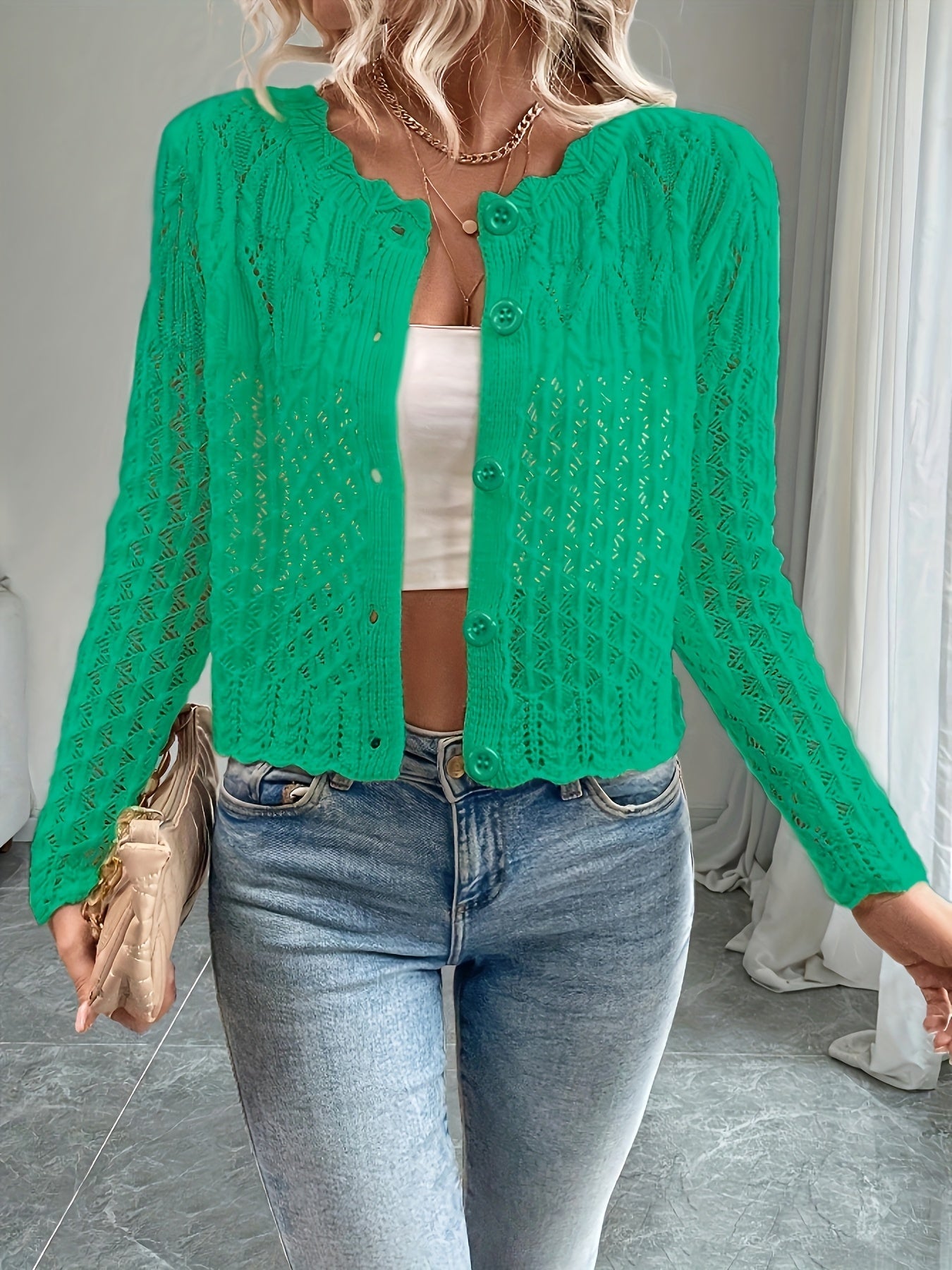 Kalila - Chic knitted hollow out button cardigan