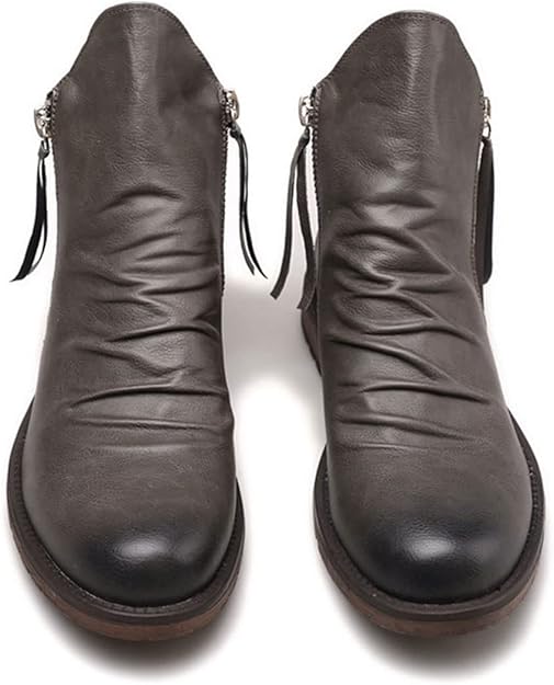 Men’s Ankle Leather Boots | Zipper, Distressed Look