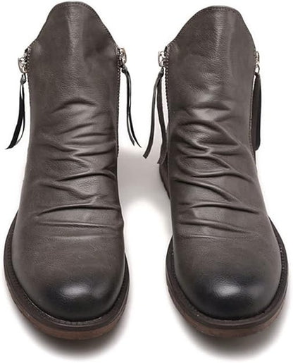 Men’s Ankle Leather Boots | Zipper, Distressed Look