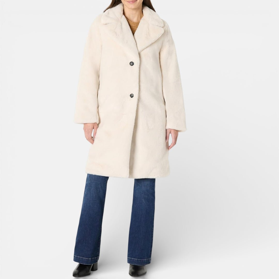 Lennea - Elegant long faux fur coat with lapel collar