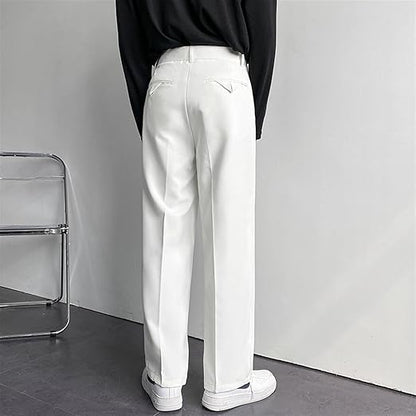 Men's Wide Leg Trousers | White, Pleated Front