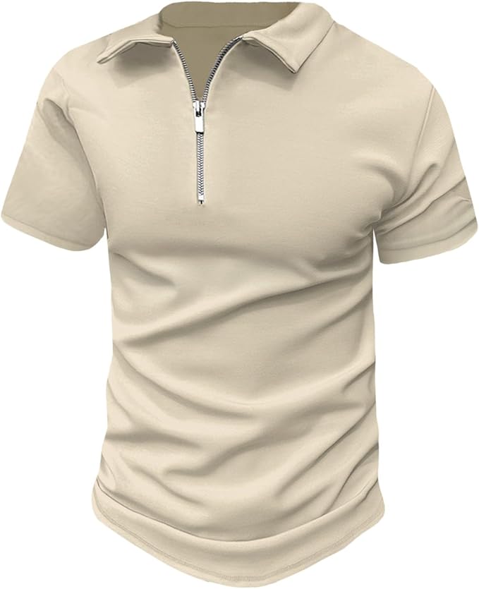 Men's Slim Fit Polo Shirt | Zipper Neck, Short Sleeve