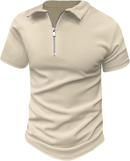 Men's Slim Fit Polo Shirt | Zipper Neck, Short Sleeve