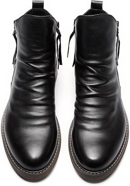 Men’s Ankle Leather Boots | Zipper, Distressed Look