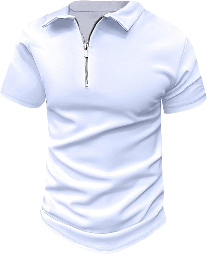Men's Slim Fit Polo Shirt | Zipper Neck, Short Sleeve