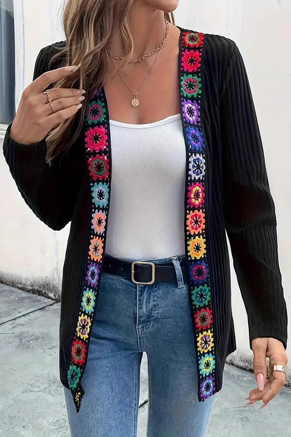 Janna - Elegant floral edge long sleeve knitted cardigan