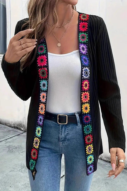 Janna - Elegant floral edge long sleeve knitted cardigan