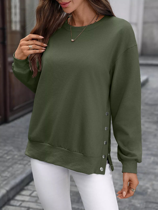 Zabina - Casual Loose Sweater with Side Buttons for Women