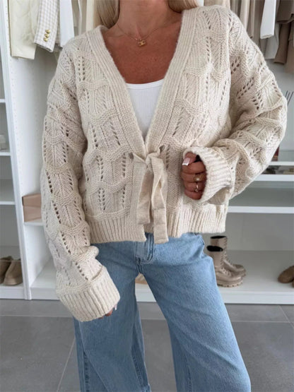 Princesa - Loose knitted tie-front openwork cardigan