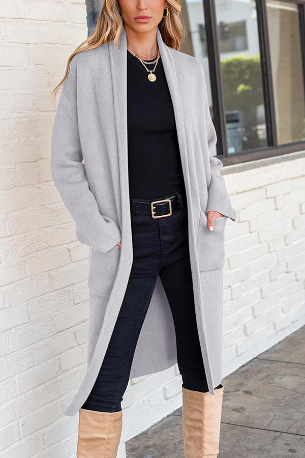 Falynn - Elegant loose long-sleeve long cardigan coat with pockets