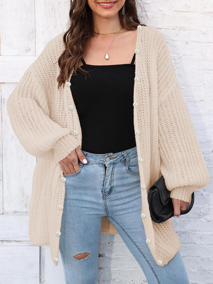 Eunike - Cozy loose knitted open front long sleeve cardigan