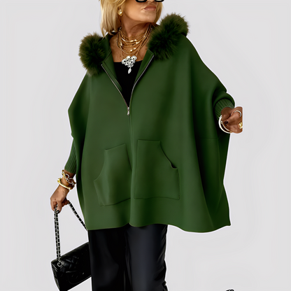 Jayla - Elegant loose faux fur coat with hood