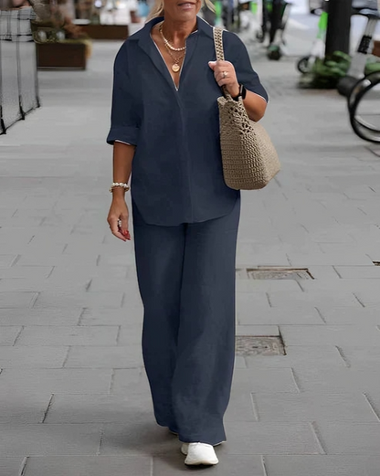 Whitney - Casual polo shirt and straight-leg trousers set