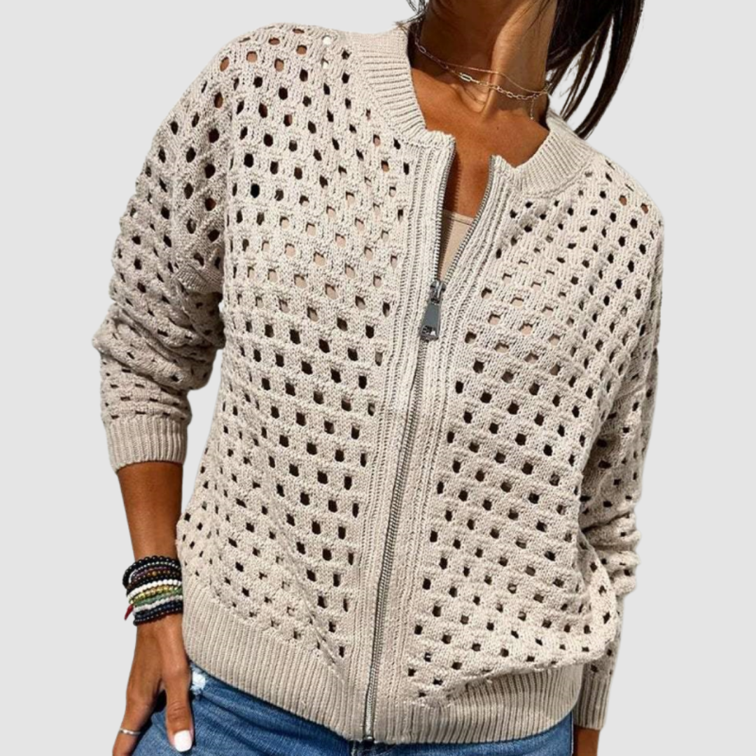 Yarona - Stylish knitted hollow-out zipper cardigan