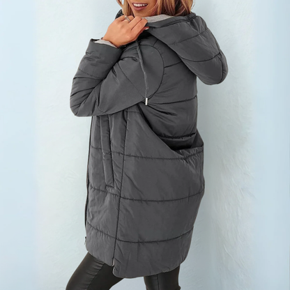 Iris - loose warm long quilted hooded coat