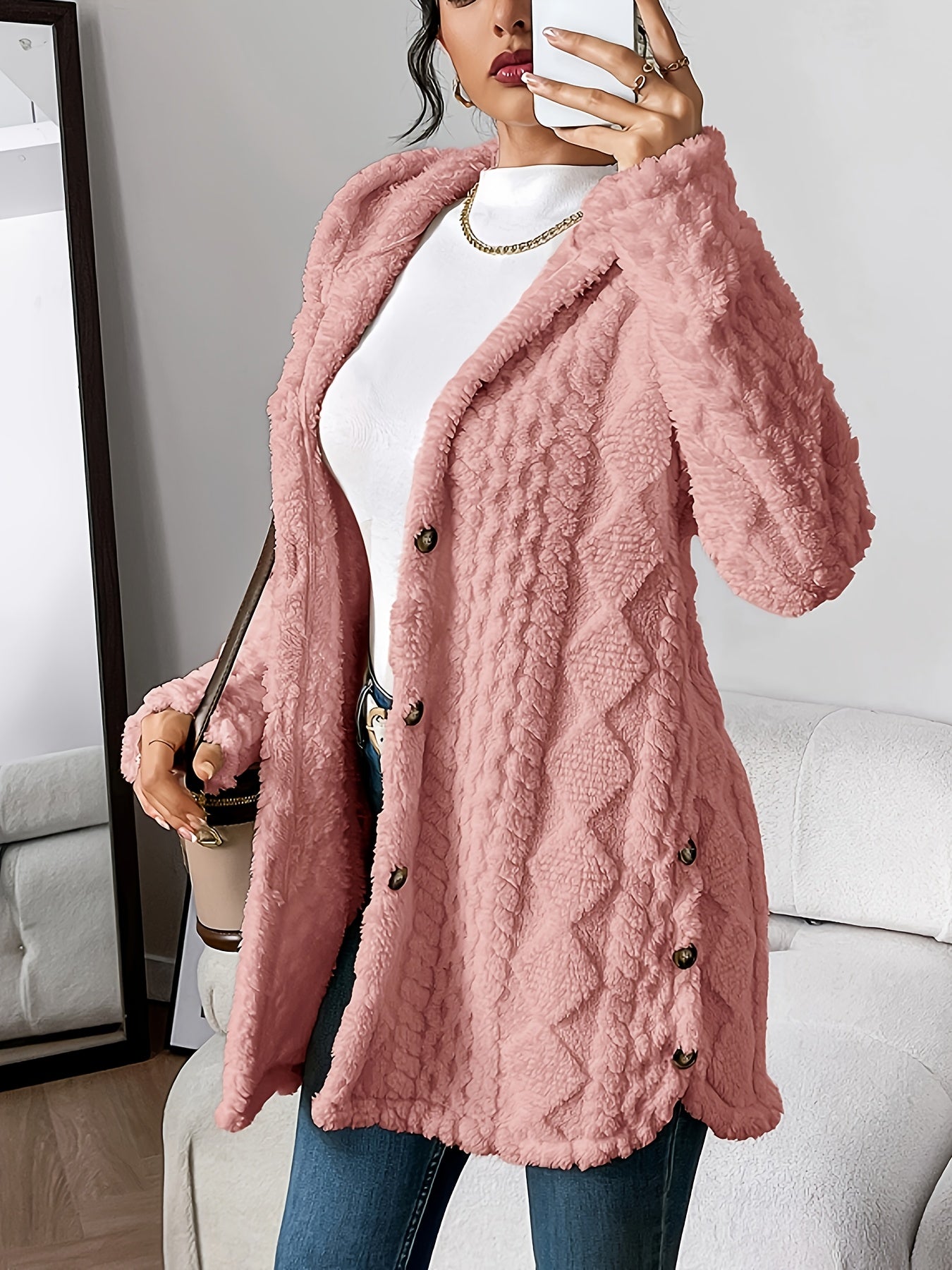Avery - Cozy plush warm hooded long cardigan