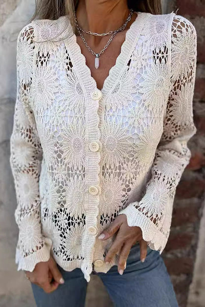 Joyana - Elegant hollow out lace button cardigan