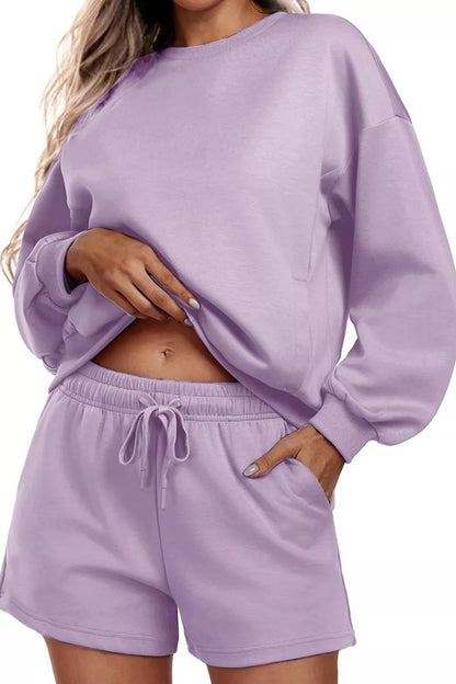 Aster - Casual round neck sweatshirt and shorts set