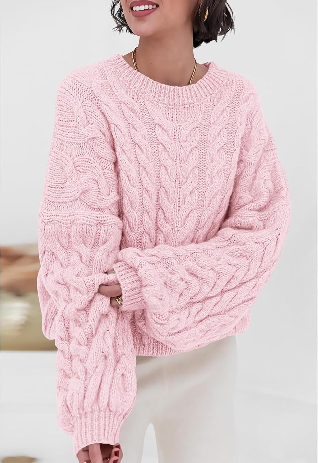 Hara - Chic Loose cable knitted round neck sweater