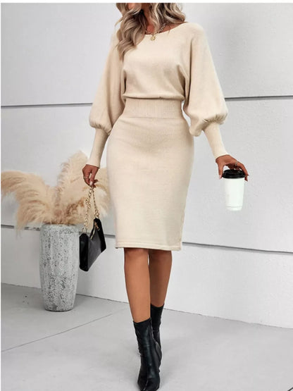 Sapphira - Elegant lantern sleeve bodycon sweater dress
