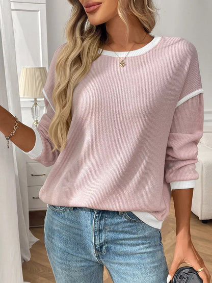 Caliana - Cozy ribbed knit contrast trim sweater
