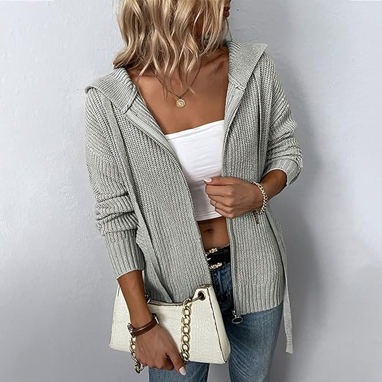 Mailen - Casual knitted cardigan with zip and hood