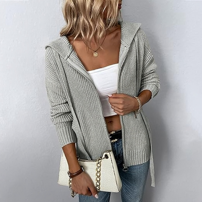 Mailen - Casual knitted cardigan with zip and hood