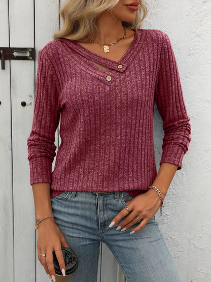 Itzel - Chic ribbed knit long sleeve sweatshirt