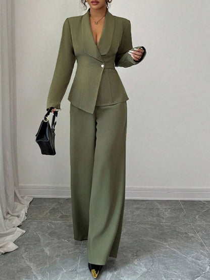 Milanie - Elegant stylish one button blazer and wide leg pants set
