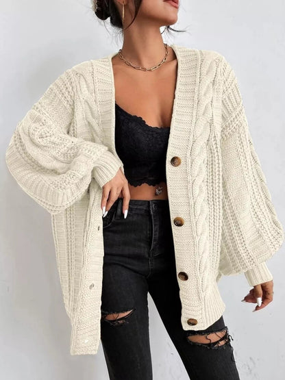 Guinevere - Chunky knit cable knit button-up cardigan