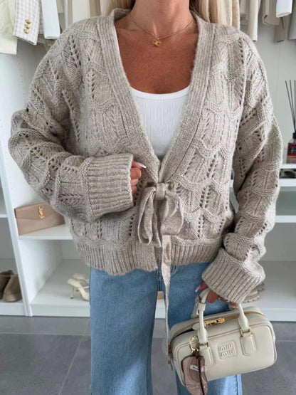 Princesa - Loose knitted tie-front openwork cardigan