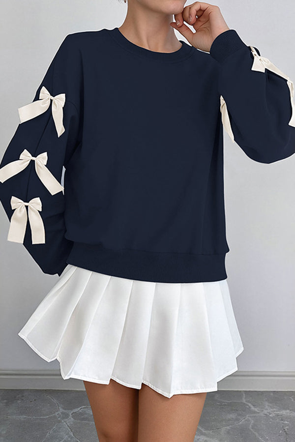 Phoebe - Casual round-neck long-sleeve with ribbon sweatshirt