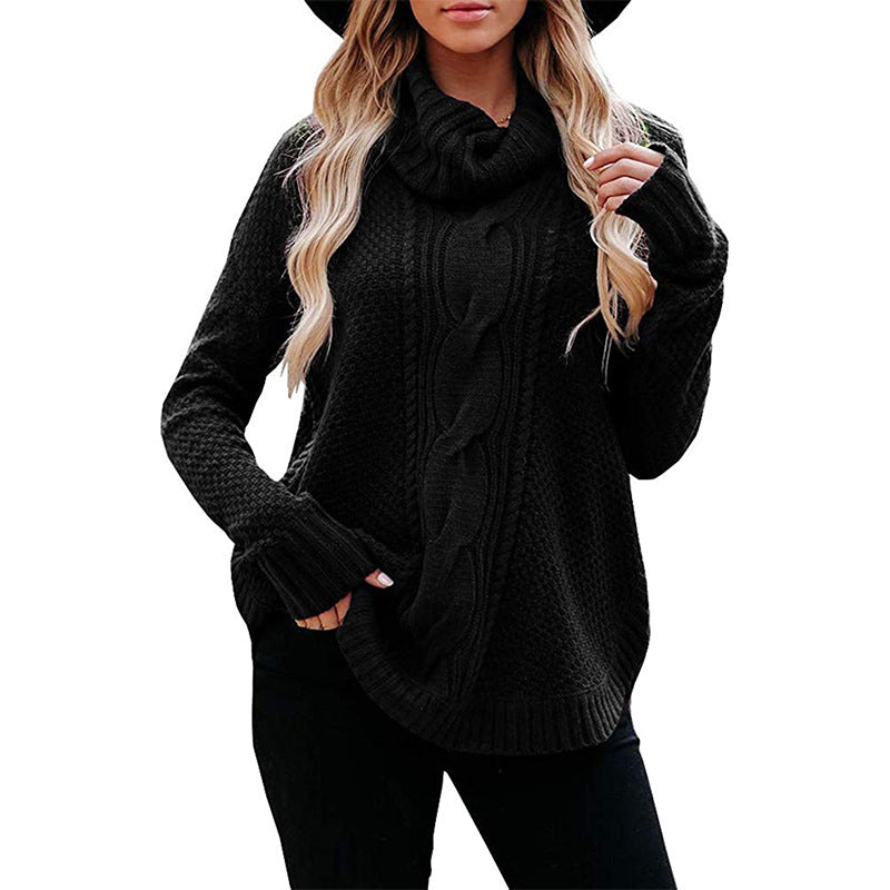 Winnie -  Cozy loose high collar cable knitted sweater