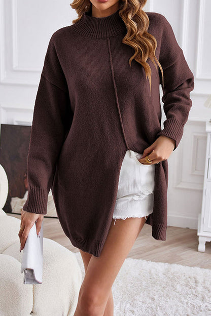 Roxie - Cozy turtleneck long sweater with middle slit