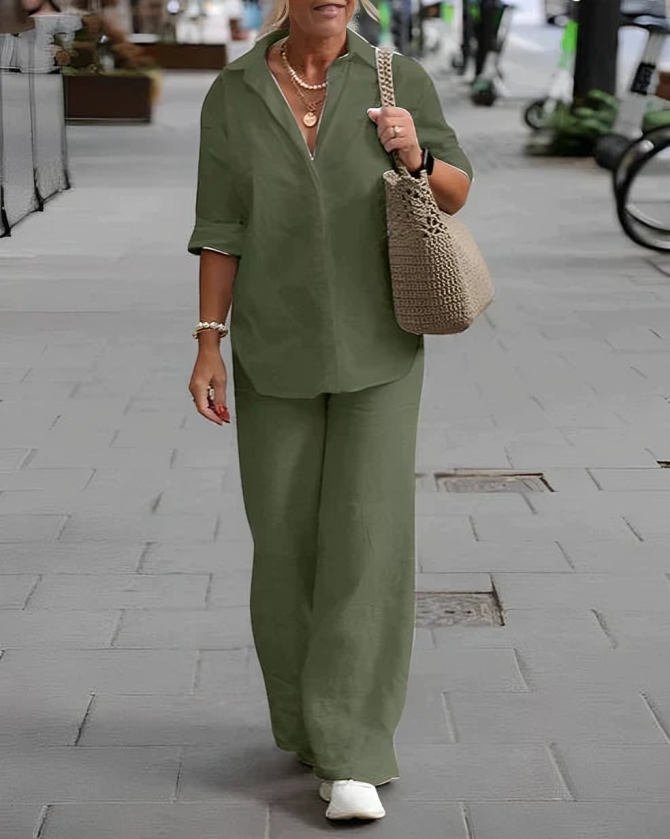 Whitney - Casual polo shirt and straight-leg trousers set