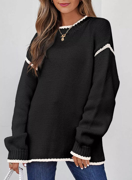 Cailin - Casual Long-Sleeve Jumper with Contrast Trim
