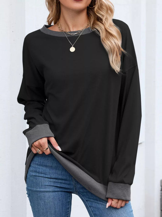 Danette - Casual Long-Sleeve Sweatshirt with Contrast Trim