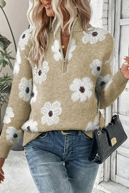 Sachzna - Elegant stylish floral zip up sweater