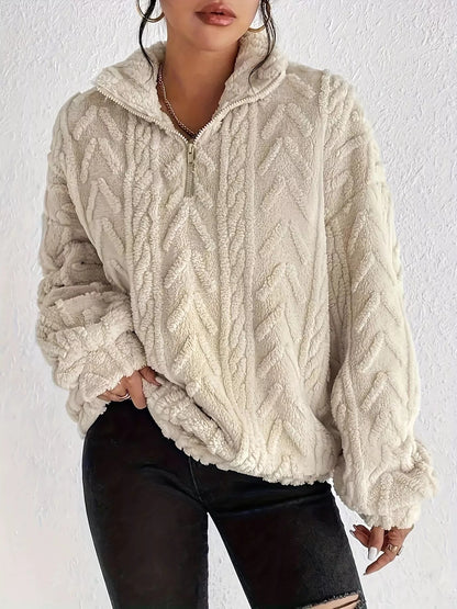 Yasmina - Comfortable Loose and Warm Half-Zip Jumper