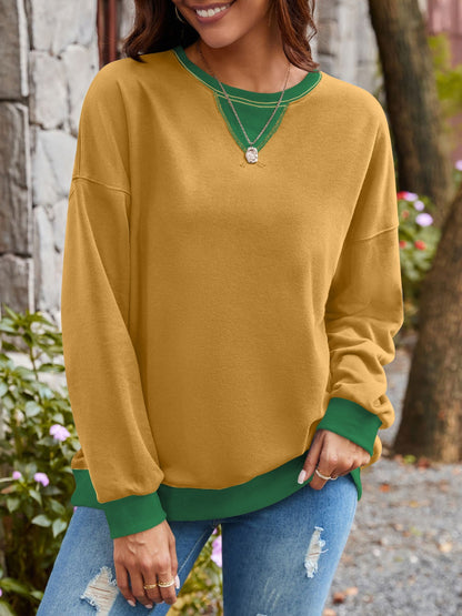 Ziva - Loose contrast round neck long sleeve sweatshirt