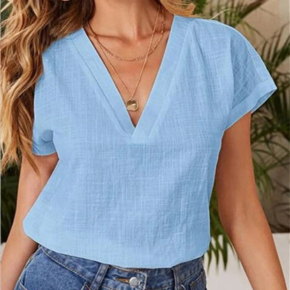 Lianna - Comfortable casual short-sleeve V-neck blouse
