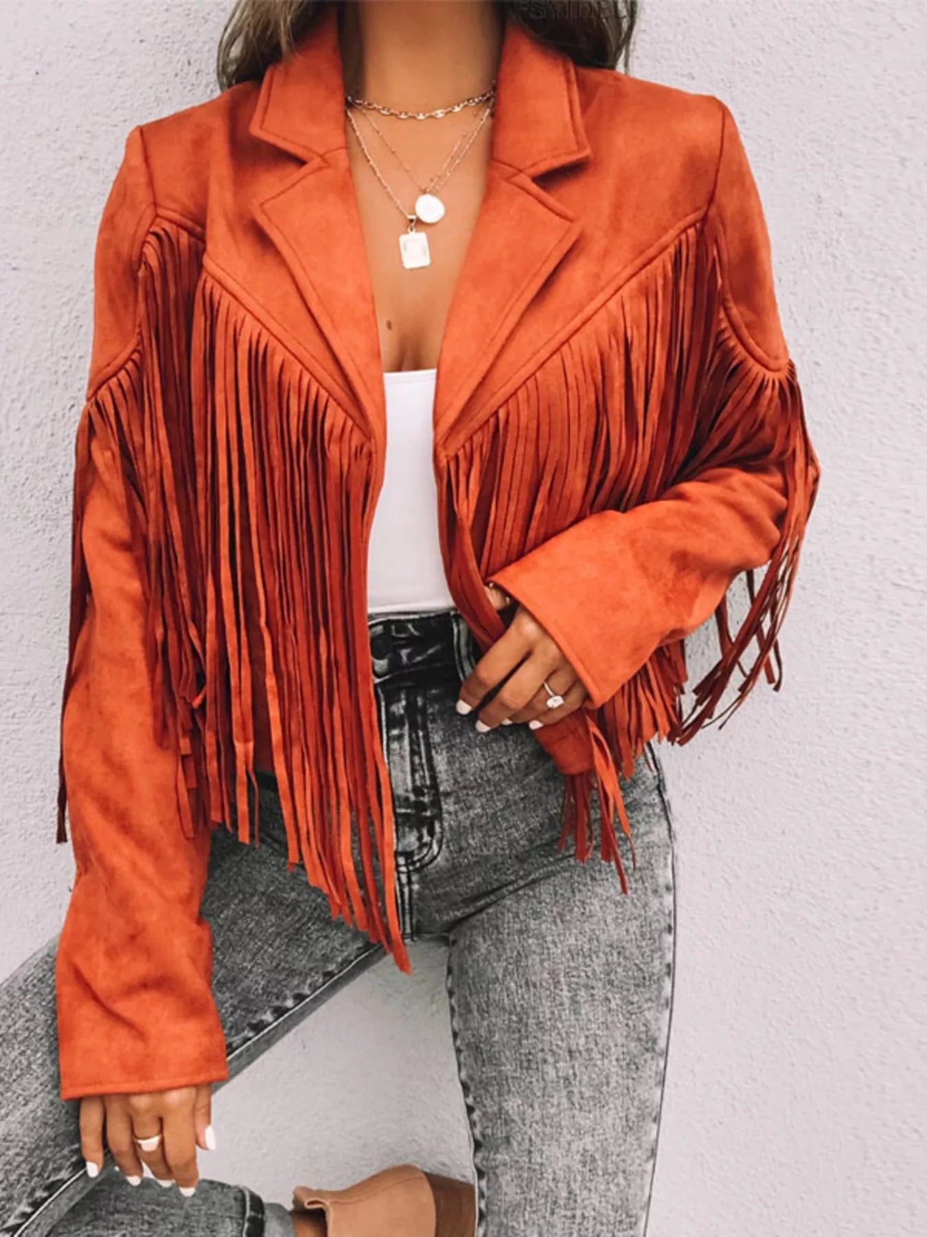 Kandice - Elegant Short Jacket with Fringes and Front Opening