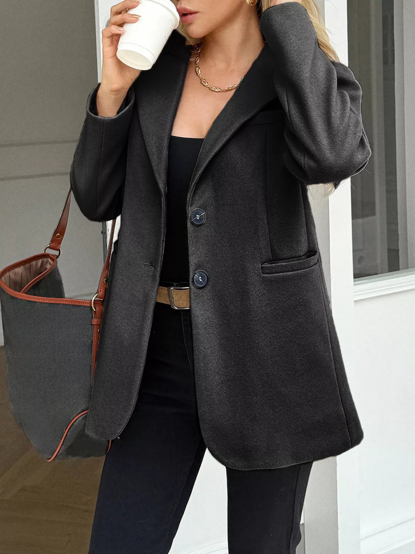 Taliah - Elegant lapel collar button-up blazer