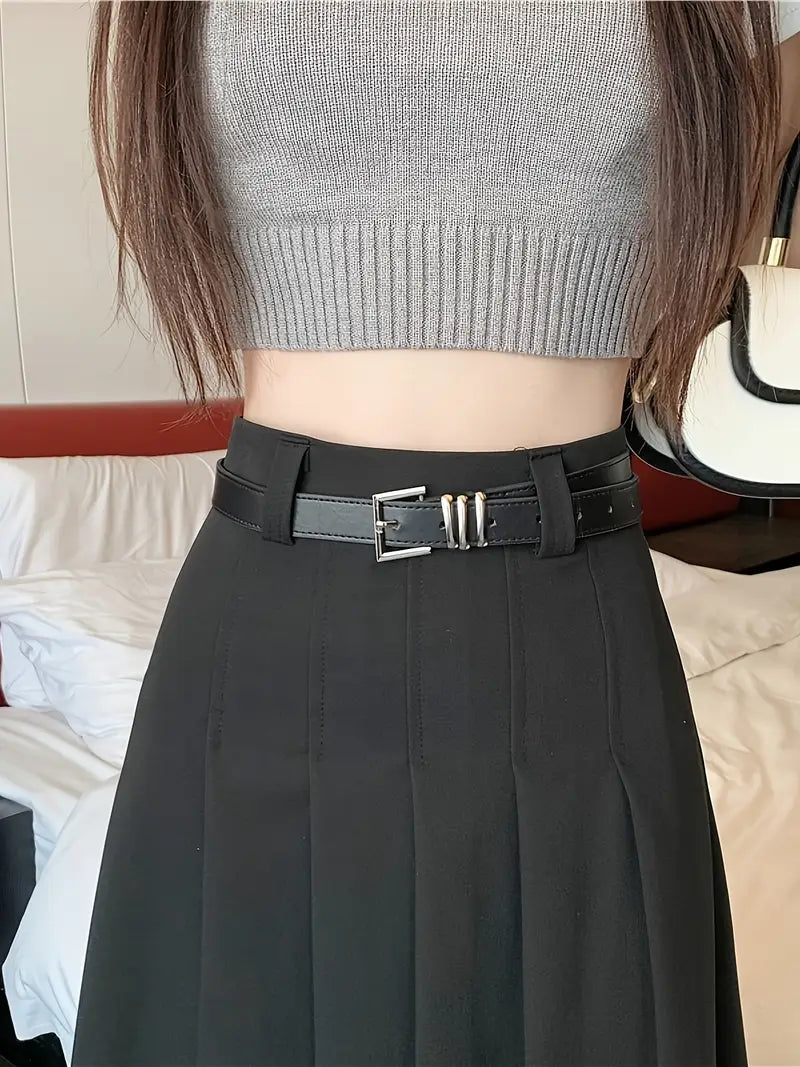 Women's Pleated Midi Skirt | High Waisted, Belted