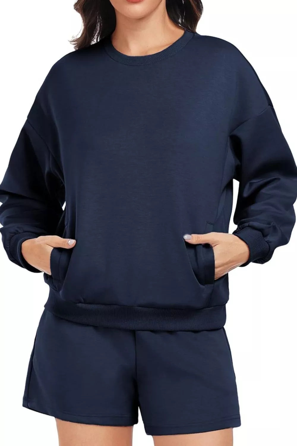 Aster - Casual round neck sweatshirt and shorts set